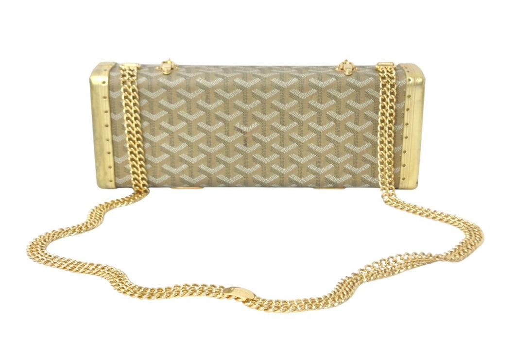 Goyard ゴヤール サントノレ トランクバッグ バゲットクラッチ ヘリンボーン柄 PVC レザー ゴールド金具 美品 中古 4c068639