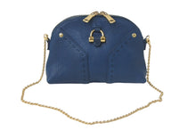 画像をギャラリービューアに読み込む, Yves Saint Laurent イブサンローラン ミニミューズ 2WAYチェーンショルダーバッグ レザー ブルー ゴールド金具 美品 中古 4c069008