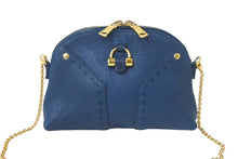 画像をギャラリービューアに読み込む, Yves Saint Laurent イブサンローラン ミニミューズ 2WAYチェーンショルダーバッグ レザー ブルー ゴールド金具 美品 中古 4c069008