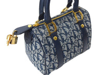 画像をギャラリービューアに読み込む, 極美品 Christian Dior クリスチャンディオール ハンドバッグ 25cm トロッター ガリアーノ期 02年 キャンバス ネイビー ゴールド 中古 4c069375