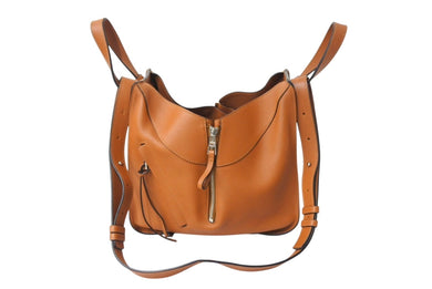 LOEWE ロエベ ハンモックバッグ スモール ハンドバッグ 10894442 ブラウン ソフトグレインカーフ シルバー金具 美品 中古 4c069388