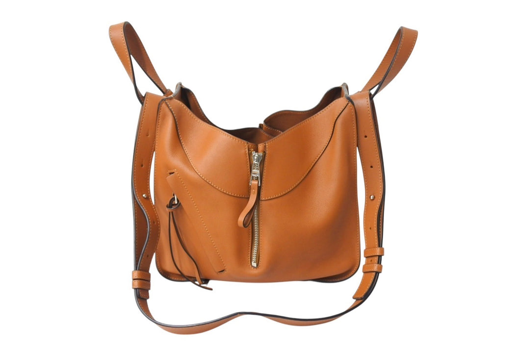 LOEWE ロエベ ハンモックバッグ スモール ハンドバッグ 10894442 ブラウン ソフトグレインカーフ シルバー金具 美品 中古 4c069388