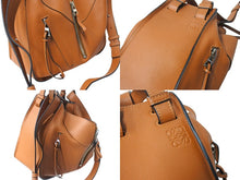画像をギャラリービューアに読み込む, LOEWE ロエベ ハンモックバッグ スモール ハンドバッグ 10894442 ブラウン ソフトグレインカーフ シルバー金具 美品 中古 4c069388