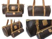 画像をギャラリービューアに読み込む, CELINE セリーヌ マカダム ハンドバッグ パピヨン型 ヴィンテージ PVC レザー ブラウン ゴールド金具 美品 M14 中古 ４c069396