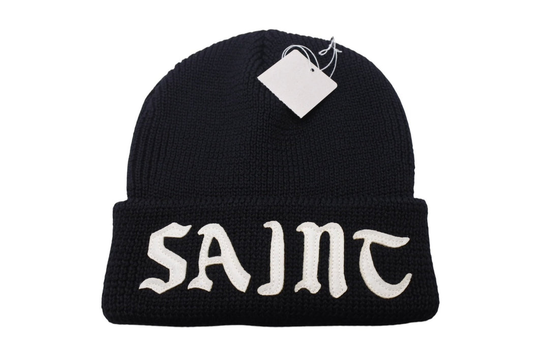 新品未使用 SAINT MICHAEL セントマイケル KNIT CAP ニットキャップ SM-YS1-0000-081 ワンサイズ ウール ブラック ホワイト 中古 4c069472