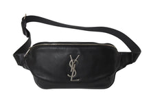 画像をギャラリービューアに読み込む, SAINT LAURENT PARIS サンローラン ウエストバッグ ボディバッグ 590076 ラムスキン ブラック シルバー金具 美品 中古 4c069631