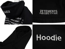 画像をギャラリービューアに読み込む, VETEMENTS ヴェトモン 16AW ADELAIDE バックレタリング刺繍スウェットプルオーバーフーディ パーカー ブラック SS16TP17 美品 4c069645