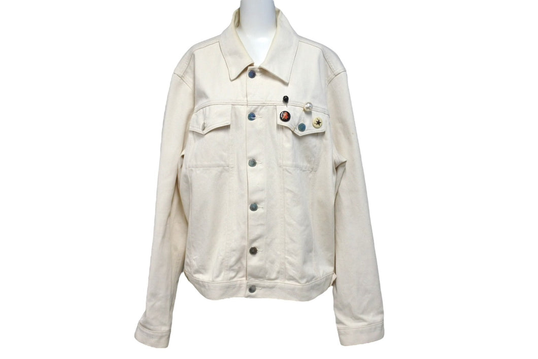 RAFSIMONS ラフシモンズ SS20 デニム スリム フィット ジャケット イタリア製 コットン アイボリー シルバー サイズL 美品 中古 4c069648