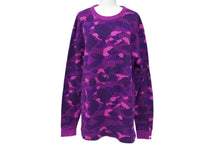 画像をギャラリービューアに読み込む, 極美品 BAPE エイプ ロンT サーマル 長袖トレーナー プリント パープル コットン 迷彩 サイズL 中古 4c070108