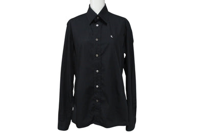 RAF SIMONS ラフシモンズ 長袖シャツ ワンポイントロゴ 2006 R刺繡 シャツ コットン ブラック サイズ48 美品 中古 4c070276