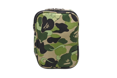 A BATHING APE アベイシングエイプ ミニポーチ カモ JAPAN製 コットン ナイロン カーキ ベージュ シルバー金具 美品 中古 4c070421