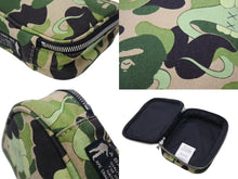 画像をギャラリービューアに読み込む, A BATHING APE アベイシングエイプ ミニポーチ カモ JAPAN製 コットン ナイロン カーキ ベージュ シルバー金具 美品 中古 4c070421