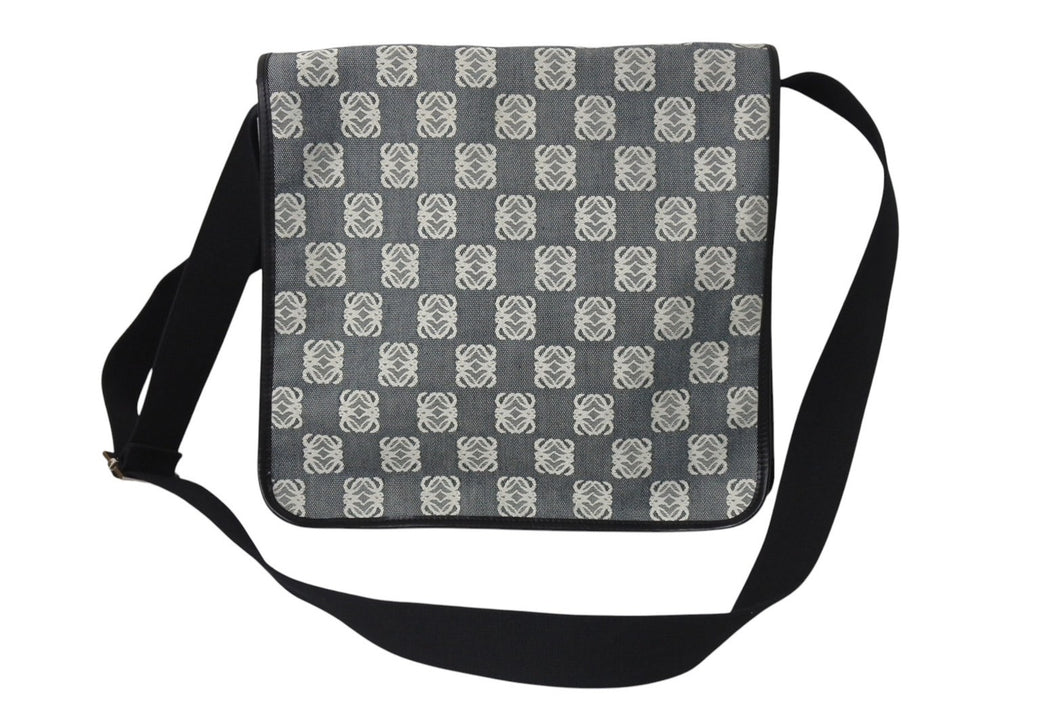 LOEWE ロエベ アナグラム ショルダーバッグ クロスボディバッグ キャンバス レザー ブラック ネイビー ホワイト 美品 中古 4c070428