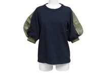 画像をギャラリービューアに読み込む, Sacai サカイ 22SS ナイロン ツイル 半袖Ｔシャツ ブラック カーキ ドッキング トップス コットン サイズ1 美品 中古 4c070469