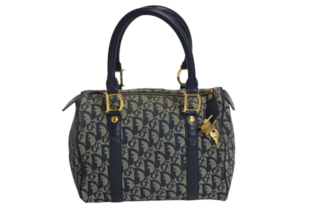 Christian Dior クリスチャンディオール ハンドバッグ 25cm トロッター柄 ネイビー 中古 良品 4c070494
