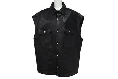 新品同様 RickOwens リックオウエンス レザーベスト ジャケット RU21S6776-LC モルドバ製 ブラック シルバー金具 サイズ42 中古 4c070682