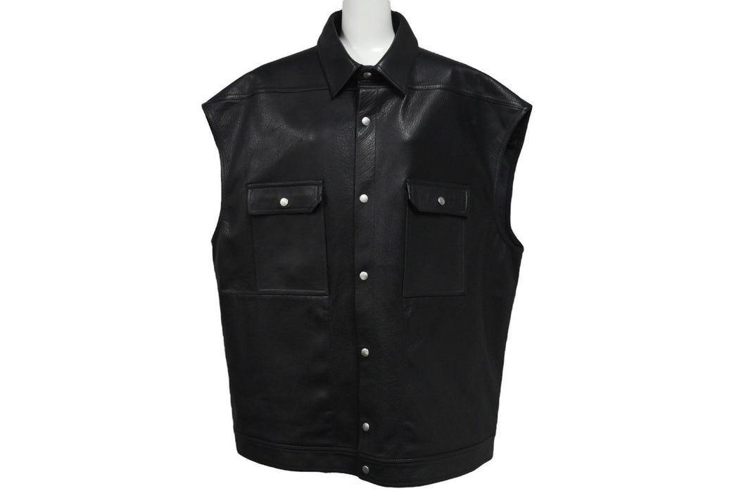 新品同様 RickOwens リックオウエンス レザーベスト ジャケット RU21S6776-LC モルドバ製 ブラック シルバー金具 サイズ42 中古 4c070682