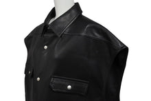 画像をギャラリービューアに読み込む, 新品同様 RickOwens リックオウエンス レザーベスト ジャケット RU21S6776-LC モルドバ製 ブラック シルバー金具 サイズ42 中古 4c070682