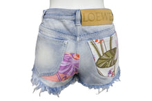 画像をギャラリービューアに読み込む, 新品未使用 LOEWE ロエベ パッチワークデニムショートパンツ S616331X10 ルーマニア製 コットン ブルー マルチカラー 34 中古 4c070772