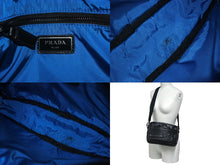 画像をギャラリービューアに読み込む, PRADA プラダ レザー ショルダーバッグ ブラック ブルー ロゴ 鞄 斜め掛け シルバー金具 美品 中古 4c070921