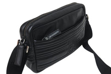 画像をギャラリービューアに読み込む, PRADA プラダ レザー ショルダーバッグ ブラック ブルー ロゴ 鞄 斜め掛け シルバー金具 美品 中古 4c070921