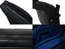 画像をギャラリービューアに読み込む, PRADA プラダ レザー ショルダーバッグ ブラック ブルー ロゴ 鞄 斜め掛け シルバー金具 美品 中古 4c070921