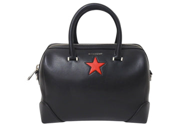 GIVENCHY ジバンシー ルクレツィア レザーボウリングバッグ ハンドバッグ スターモチーフ ブラック レザー 美品 中古 4c071206