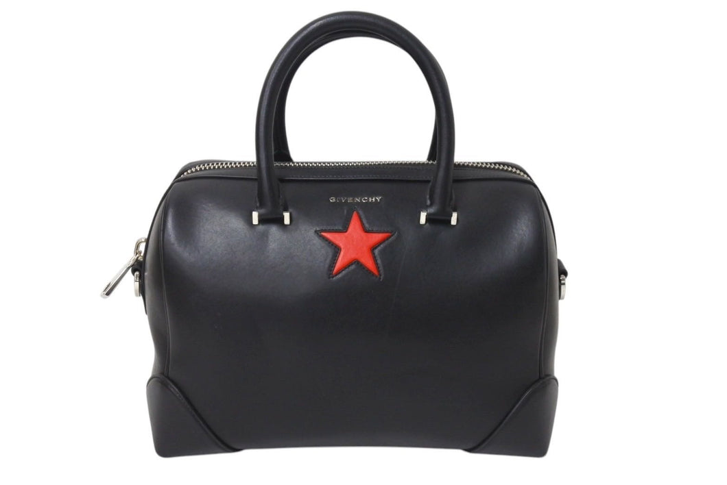 GIVENCHY ジバンシー ルクレツィア レザーボウリングバッグ ハンドバッグ スターモチーフ ブラック レザー 美品 中古 4c071206