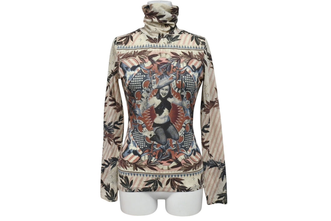 極美品 Jean Paul GAULTIER ジャンポールゴルチェ パワーネットカウガールハイネックカットソー 40 アイボリー 中古 4c071316