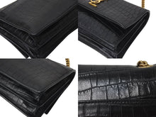 画像をギャラリービューアに読み込む, Yves Saint Laurent イヴ サンローラン ショルダーバッグ クロコ型 515822 レザー メタル ブラック ゴールド金具 美品 中古 4c071654