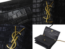 画像をギャラリービューアに読み込む, Yves Saint Laurent イヴ サンローラン ショルダーバッグ クロコ型 515822 レザー メタル ブラック ゴールド金具 美品 中古 4c071654