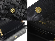 画像をギャラリービューアに読み込む, Yves Saint Laurent イヴ サンローラン ショルダーバッグ クロコ型 515822 レザー メタル ブラック ゴールド金具 美品 中古 4c071654