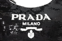 画像をギャラリービューアに読み込む, 極美品 PRADA プラダ ホーボー ハンドバッグ 1NE515 スパンコール ロゴ ブラック ホワイト シルバー金具 中古 4c071784