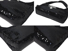 画像をギャラリービューアに読み込む, 極美品 PRADA プラダ ホーボー ハンドバッグ 1NE515 スパンコール ロゴ ブラック ホワイト シルバー金具 中古 4c071784