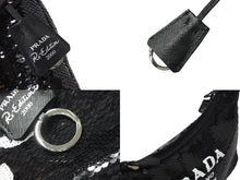 画像をギャラリービューアに読み込む, 極美品 PRADA プラダ ホーボー ハンドバッグ 1NE515 スパンコール ロゴ ブラック ホワイト シルバー金具 中古 4c071784