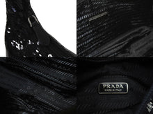 画像をギャラリービューアに読み込む, 極美品 PRADA プラダ ホーボー ハンドバッグ 1NE515 スパンコール ロゴ ブラック ホワイト シルバー金具 中古 4c071784