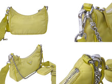 画像をギャラリービューアに読み込む, PRADA プラダ Re-Edition 2005 ホーボー ショルダーバッグ ナイロン サフィアーノレザー 1BH204 イエロー 良品 中古 4c072000