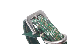 画像をギャラリービューアに読み込む, GOYARD ゴヤール 首輪 リード ペット用 ヘリンボーン グリーン PVC レザー シルバー金具 美品 中古 4c072587