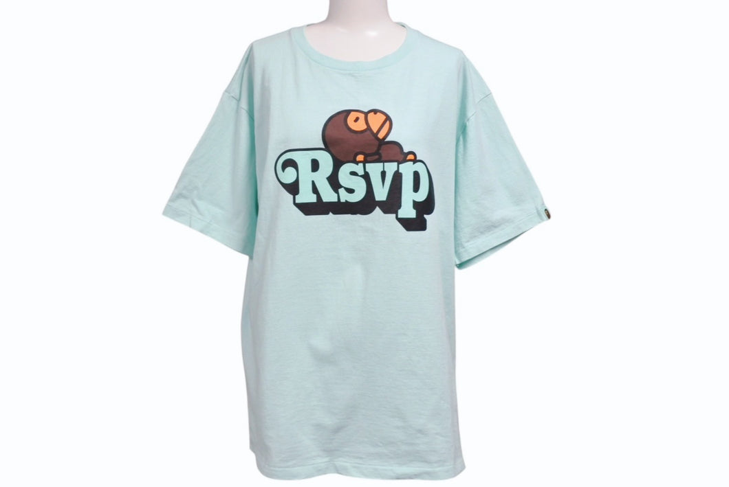 A Bathing Ape アベイシングエイプ RSVP GALLERYコラボ 半袖Tシャツ ターコイズブルー ブラック ブラウン サイズL 美品 中古 4c072669