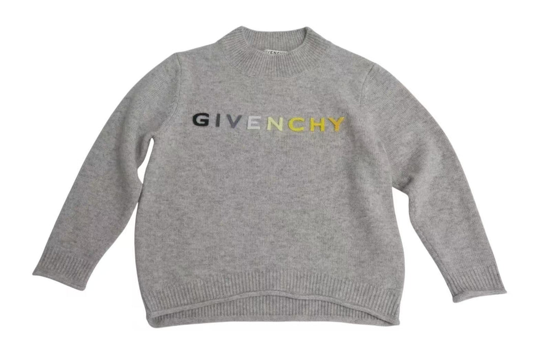 Givenchy ジバンシー ニット セーター キッズ ハイネック ウール カシミヤ グレー マルチカラー サイズ8 美品 中古 4c072711