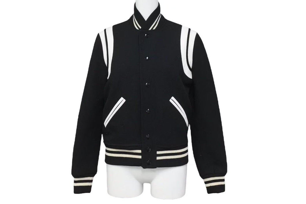 SAINT LAURENT PARIS サンローランパリ テディジャケット スタジャン 376283 ブラック ホワイト サイズ160/84Y 美品 中古 4c072749