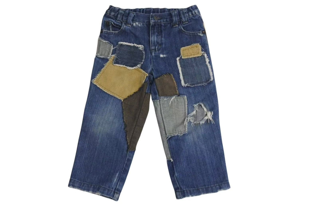 Dolce&Gabbana ドルチェ＆ガッバーナ デニムパンツ キッズ パッチワークデニム ブルー ベージュ サイズ18-24mesi 美品 中古 4c072759
