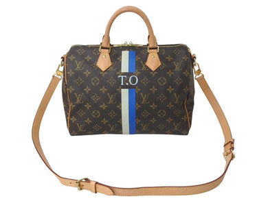 極美品 LOUIS VUITTON ルイヴィトン スピーディ バンドリエール30 ハンドバッグ イニシャル入り M41112 ブラウン ブルー 中古 4c072864