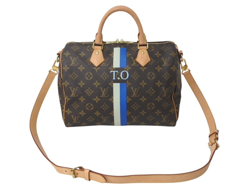 極美品 LOUIS VUITTON ルイヴィトン スピーディ バンドリエール30 ハンドバッグ イニシャル入り M41112 ブラウン ブルー 中古 4c072864