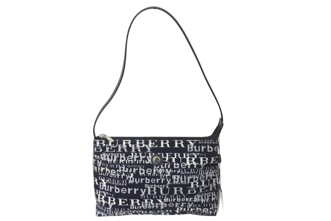 新品未使用品 BURBERRY バーバリー ワンショルダーバッグ 総柄 T-03-1 ブラック ホワイト シルバー金具 中古 4c073069