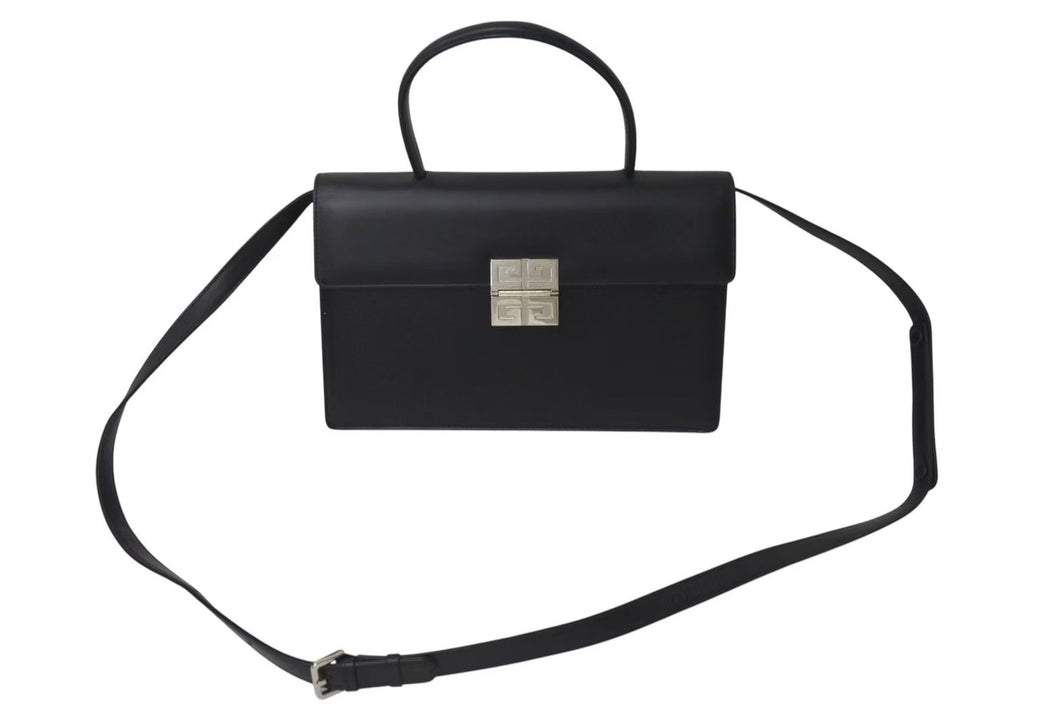 極美品 GIVENCHY ジバンシー ショルダーバッグ ハンドバッグ 2WAY カーフレザー ブラック ロゴ金具 シルバー金具 中古 4c073121