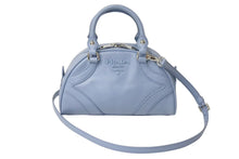 画像をギャラリービューアに読み込む, 極美品 PRADA プラダ ボウリングバッグ ハンドバッグ ショルダーバッグ 2WAY 1BB071 ブルー カーフスキン ロゴ シルバー金具 中古 4c073344