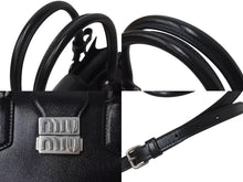 画像をギャラリービューアに読み込む, 極美品 MIUMIU ミュウミュウ ハンドバッグ ショルダーバッグ 5BA268 ボックスカーフ ブラック シルバー金具 2WAY 中古 4c073378