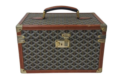 GOYARD ゴヤール ヴァニティケース 化粧ケース ヴィンテージ ブラック ブラウン キャンバス レザー ゴールド金具 良品 中古 4c073869