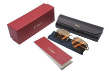 Load image into Gallery viewer, 新品未使用 Cartier カルティエ シグネチャー スムース ゴールドフィニッシュ サングラス ツーポイント ESW00682 ブラウン 中古 4c073872